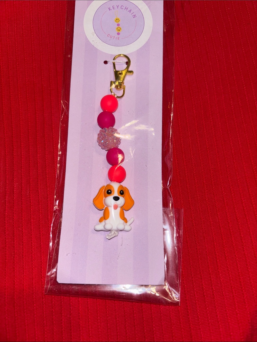 Pink & Orange Dog Charm Keychain 5”